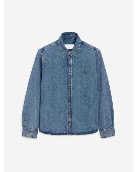 AMI Blue Casual Denim Shirt for men