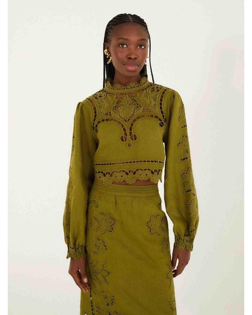 Farm Rio Green Blusa Richelieu Lino