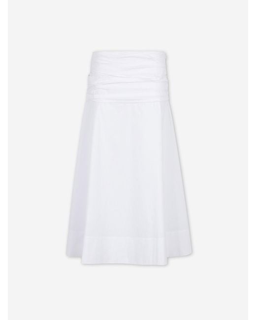 Staud White Cotton Midi Skirt