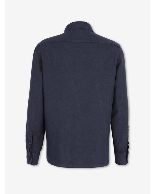 Vincenzo Di Ruggiero Blue Plain Linen Shirt for men
