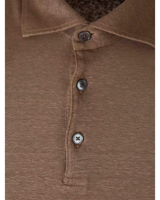 Santa Eulalia Brown Linen Knit Polo Shirt for men