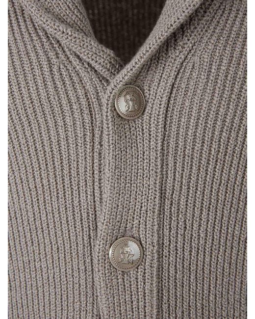 Brunello Cucinelli Gray Cotton Knit Cardigan for men