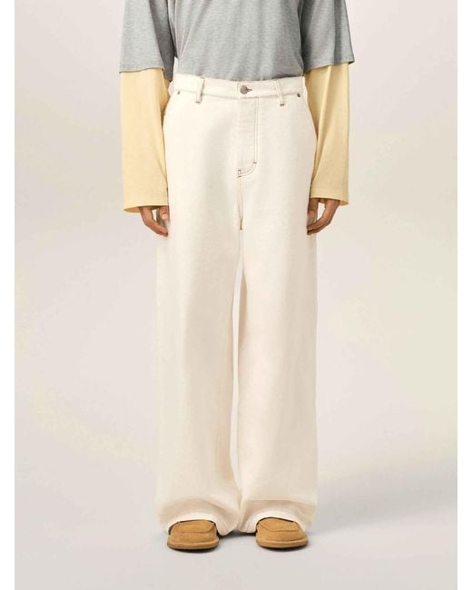 AMI Natural Wide Leg Cotton Jeans for men