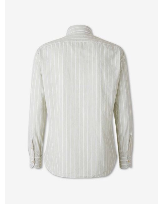 Luigi Borrelli Napoli White Striped Pattern Shirt for men