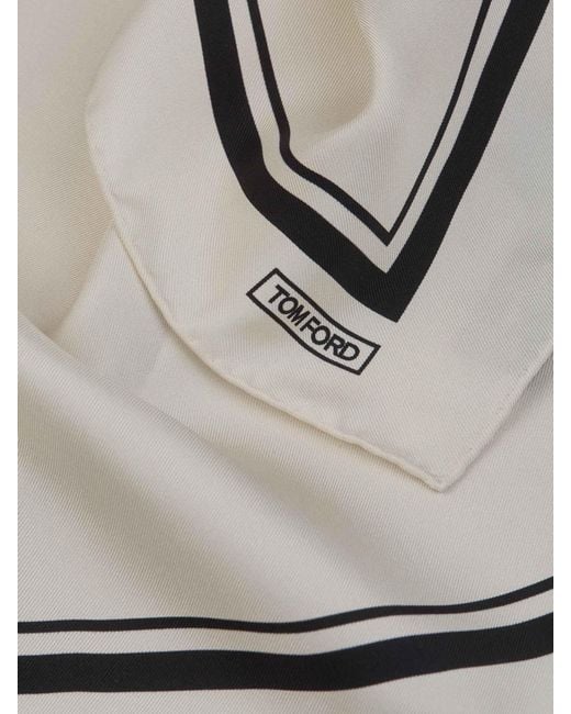 Tom Ford White Striped Silk Scarf for men