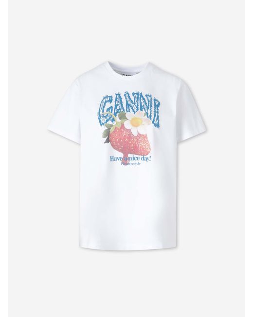 Ganni White Strawberry Short Sleeve T-Shirt