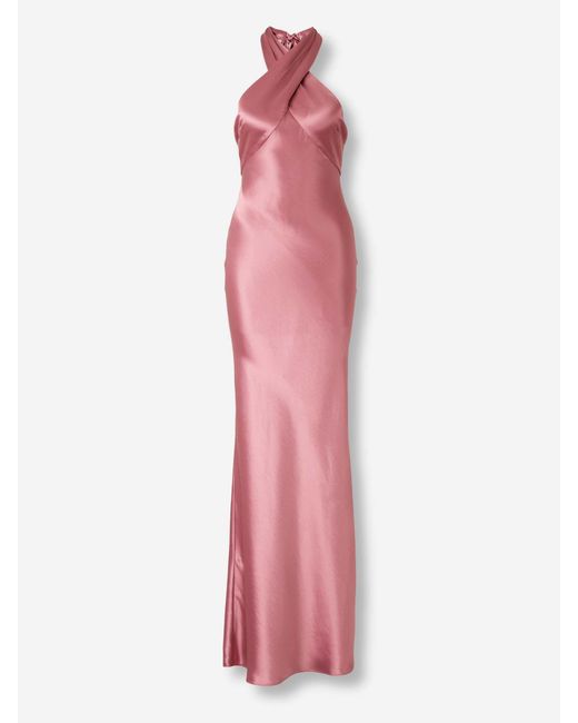 retroféte Pink Wrenley Satin Crisscross Halter Gown