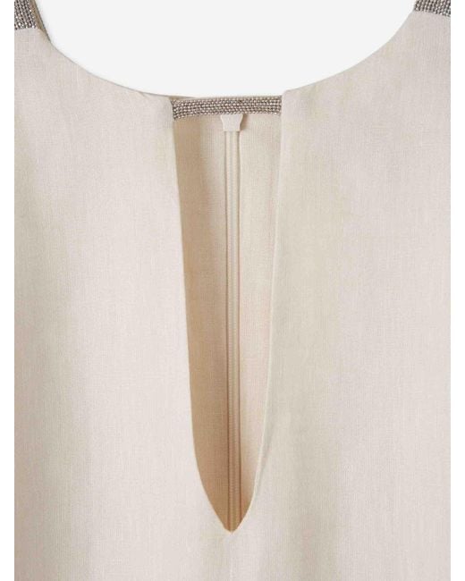 Peserico White Linen Suspenders Dress