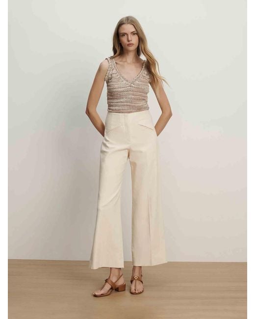 Veronica Beard Natural Cassidee Wide Leg Trousers