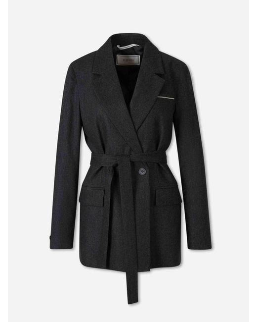 Peserico Black Straight Blazer With Tie