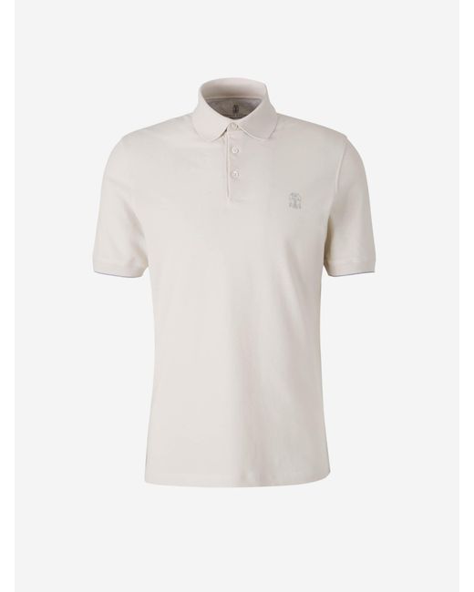 Polo Liso Logotipo Brunello Cucinelli pour homme en coloris White