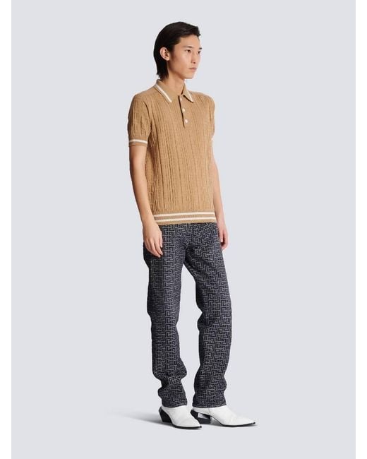 Balmain Natural Wool Knit Polo for men