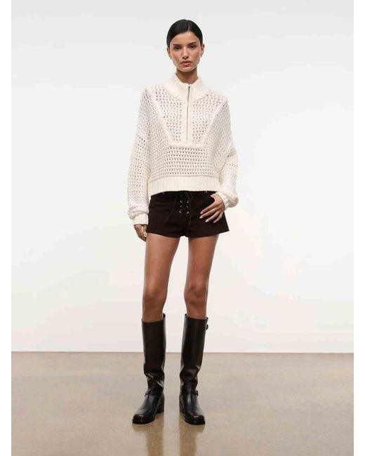 Staud White Openwork Zip Cardigan