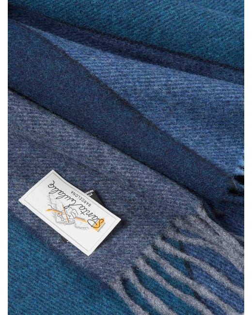 Santa Eulalia Blue Wool Striped Scarf for men