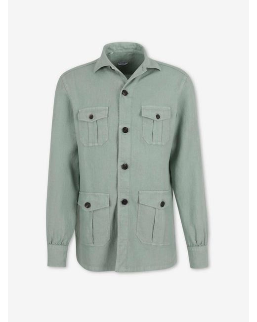 Vincenzo Di Ruggiero Green Plain Linen Shirt for men