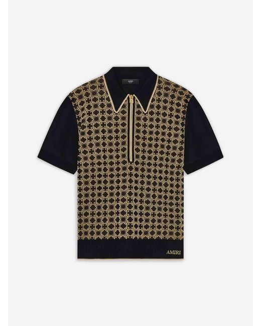 Amiri Black Quad Zip Monogram Knitted Polo Shirt for men