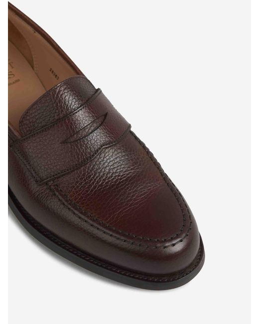 Crockett and Jones Brown Grained Leather Loafers for men