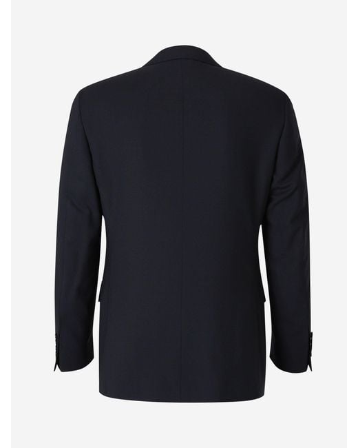 Canali Blue Straight Wool Blazer