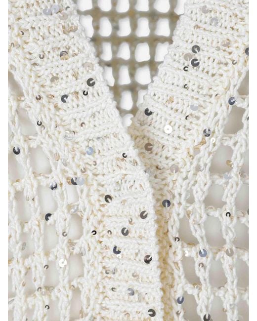Peserico White Openwork Sequin Cardigan