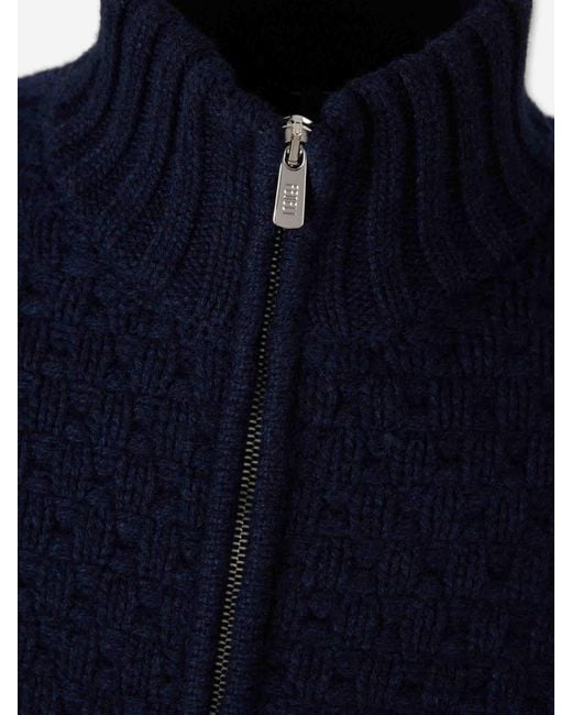 Fedeli Blue Cashmere Zip Cardigan for men