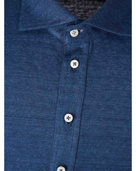 Brunello Cucinelli Blue Short-Sleeve Polo Shirt for men