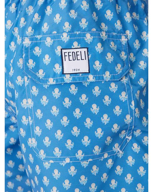 Fedeli Blue Printed Swimsuit for men