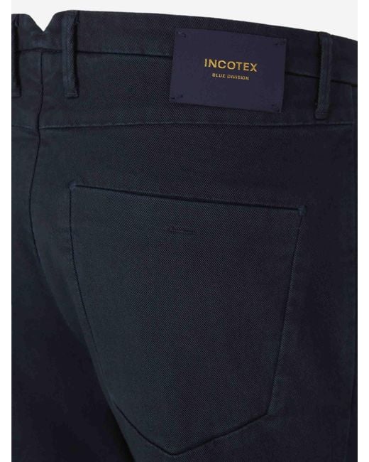 Incotex Blue Straight Twill Trousers for men