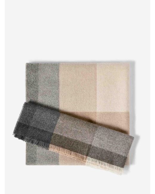 Brunello Cucinelli Gray Checkered Wool Cashmere Scarf for men