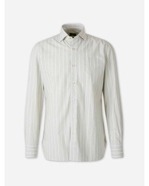 Luigi Borrelli Napoli White Striped Pattern Shirt for men