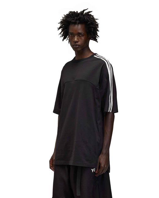 Maglietta Y-3 A 3 Strisce di Y-3 in Black da Uomo