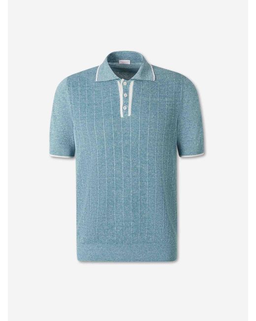 Santa Eulalia Blue Linen Knit Polo Shirt for men