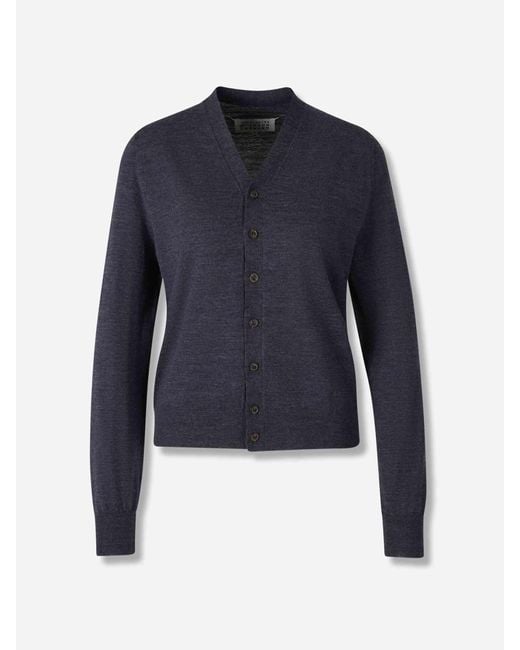 Maison Margiela Blue Wool Knit Cardigan