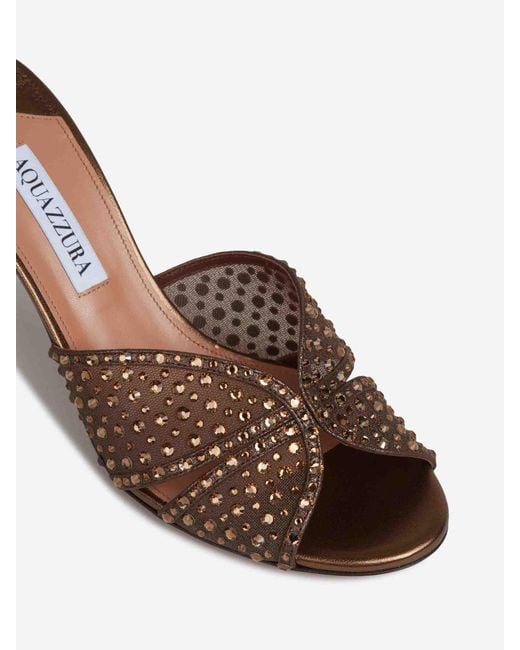 Aquazzura Brown Crystal Lover Heeled Mules 75