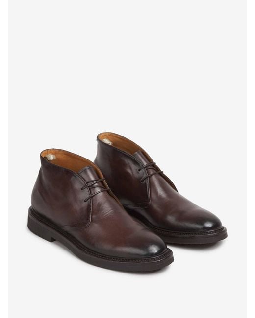Officine Creative Brown Leather Lace-Up Ankle Boots for men