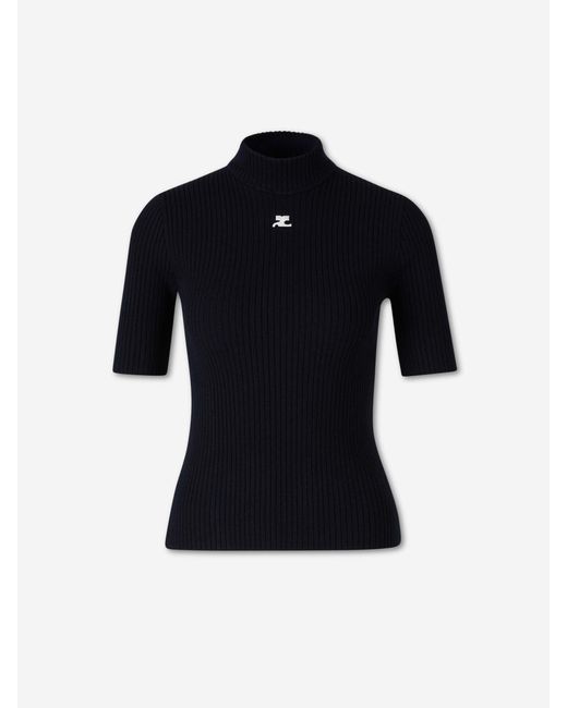 Courreges Blue Short Sleeve Ribbed Jersey