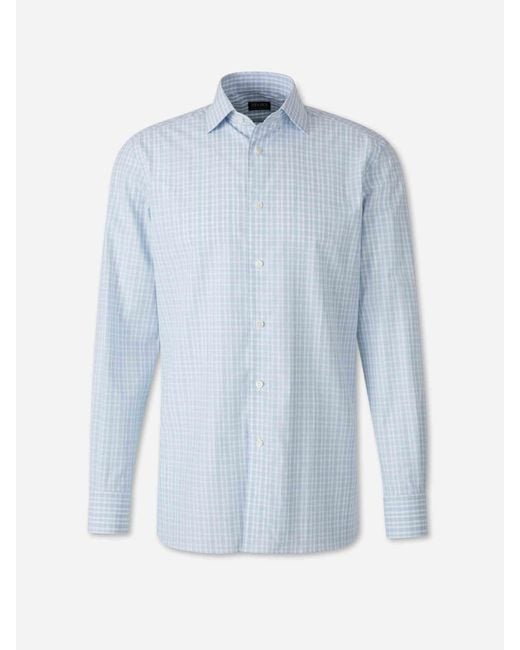 Zegna Blue Plaid Pattern Shirt for men