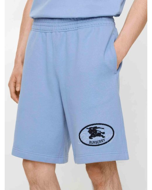 Burberry Blue Cotton Logo Shorts for men