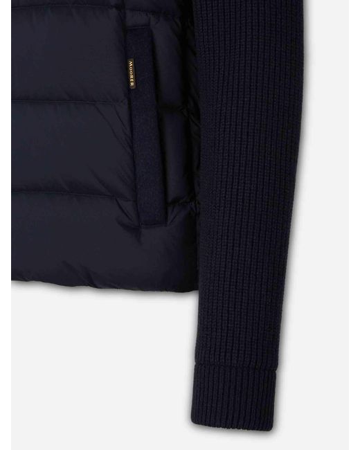 Moorer Blue Down Jacket With Knit Sleeves for men