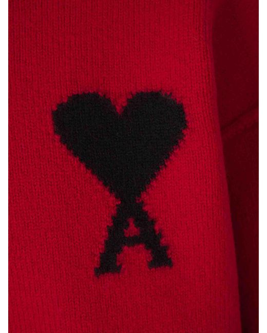 AMI Red Polo Neck Sweater for men