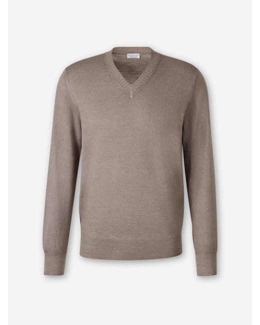 Santa Eulalia Gray V-Neck Sweater for men