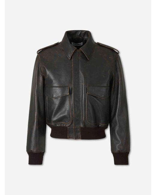 Jil Sander Black Leather Jacket for men