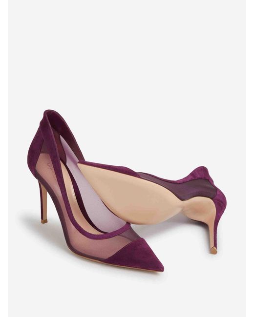 Gianvito Rossi Purple Suede Mesh Pumps