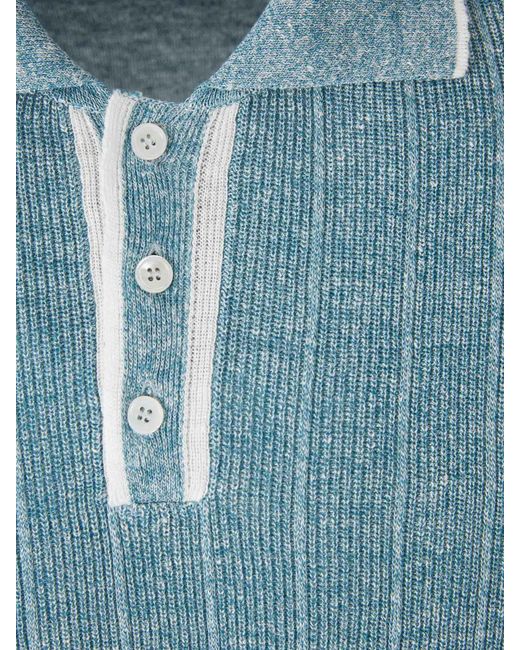 Santa Eulalia Blue Linen Knit Polo Shirt for men