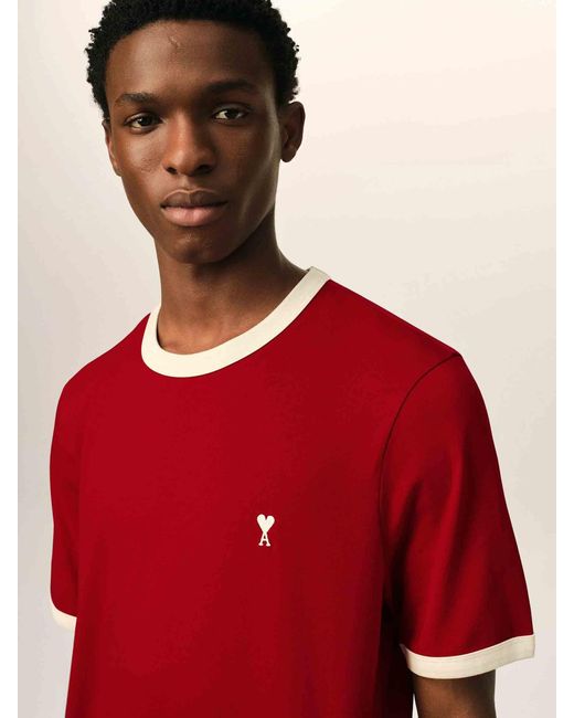 AMI Red Round Neck T-Shirt for men