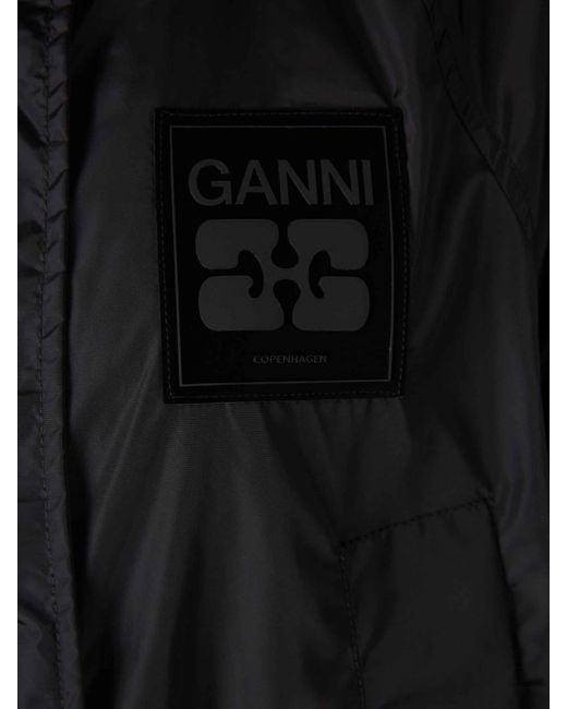 Ganni Black Long Technical Parka