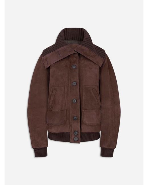 The Attico Brown Leather Bomber Jacket
