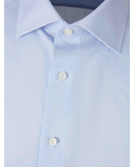 Camisa Lisa Algodón Canali de hombre de color Blue
