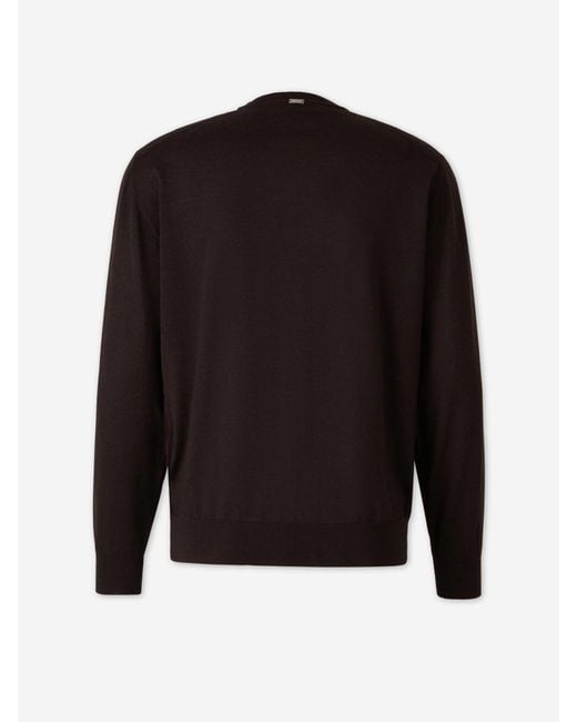 Herno Black Thin Crew Neck Sweater for men
