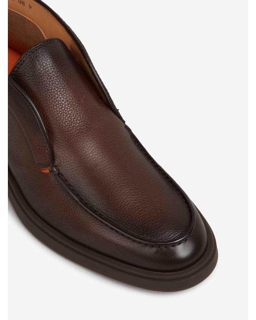 Santoni Brown Grained Leather Ankle Boots for men