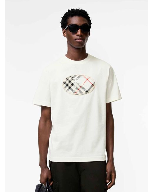 Burberry White Knight Stamp Check T-Shirt for men